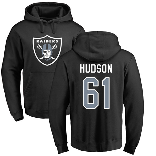 Men Oakland Raiders Black Rodney Hudson Name and Number Logo NFL Football #61 Pullover Hoodie Sweatshirts->oakland raiders->NFL Jersey